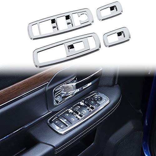 Voodonala Window Lift Switch Power Window Control Regulator Button Embellishment Trim for 2011-2025 Dodge Charger Durango, for 2010-2017 RAM, Interior Accessories ABS Chrome 4pcs - color: Bright Color, size: 2010-2017