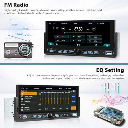 Inefala 6.86" Wireless Carplay Car Stereo Single Din Touchscreen Radio Android Auto Bluetooth 5.2 Backup Camera Car Audio Receiver USB Type C FM EQ SWC MIC - style: 6.86'' CarPlay TYPEC