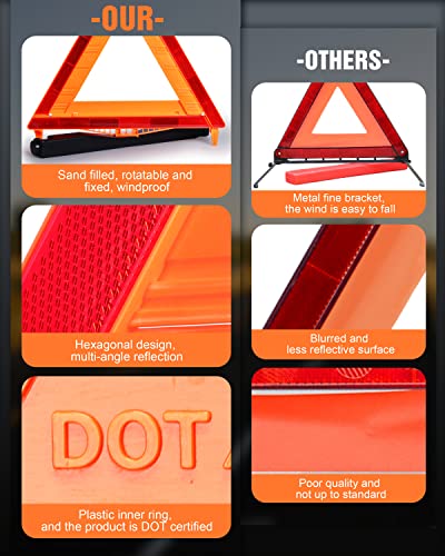SAFEMATE 3 Pack Warning Triangle DOT Approved, Foldable Emergency Safety Reflective Triangles for Roadside Vehicles Breakdown with Carrying Case - size: 3 PCS
