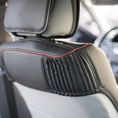 FH Group Ultra Comfort Highest Grade Faux Leather Full Set Car Seat Cushions– Universal Fit for Cars Trucks & SUVs (Black Red Trim) - color: Black Red Trim, style: Full Set