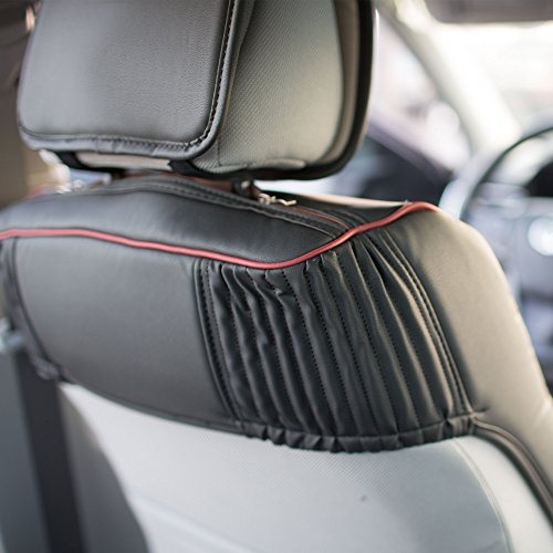 FH Group Front Set Faux Leather Car Seat Cushions - 2 Pack Seat Covers for Cars Trucks, SUV, Waterproof Car Seat Cover, Universal Fit, Black Red Trim - color: Black Red Trim, style: Front Set