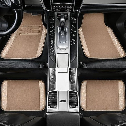 CAR PASS Bling Car Mats Shining Diamond Carpet Crystal Rhinestones Sparkly Glitter Floor Mats with Anti-Slip PVC Heel Pad Universal Fit for Automotive SUV, Sedan, Car, Van, 4pcs for Girl Women, Beige - color: Beige