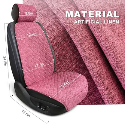 BOPUOVRE Linen Car Seat Cover - Non-Slip & Breathable - Universal Fit for Cars, Vans, SUVs, Trucks - 2 Units - Pink - color: Pink