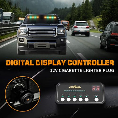 XRIDONSEN 2x 17 inch Amber Green Emergency Lights for Trucks Interior Front/Rear Windshield Dash Strobe Lights 40 LED Safety Flashing Warning Hazard Caution w/Controller for Construction Vehicles Car - color: Amber/Green