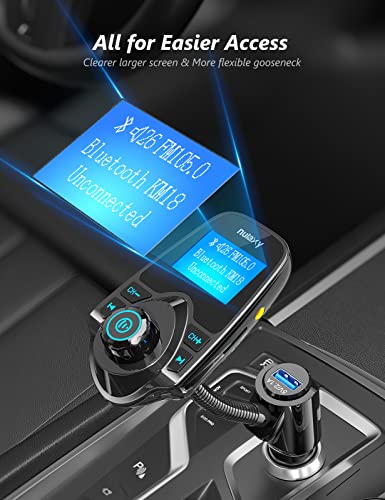 Nulaxy KM18 Bluetooth 5.4 Car Adapter with 1.44" Clear Display & Flexible Gooseneck - FM Radio Transmitter & Bluetooth Receiver for Hands-Free Calls, Wireless Music via BT/FM/AUX/TF, USB Car Charger - color: Black