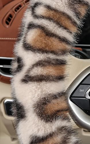 Fluffy Cheetah Car Steering Wheel Cover Luxurious Faux Fur Leopard Print Cute Wheel Protector Universal 15 Inch Fit for Vehicle, Car, Auto, SUV Winter Warm (Coffee) - color: Coffee