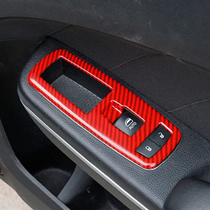 Red Carbon Fiber Window Lift Trim Switch Panel Cover Trim for Dodge Charger 2011+/ Chrysler 300 2015-2021 - color: Red