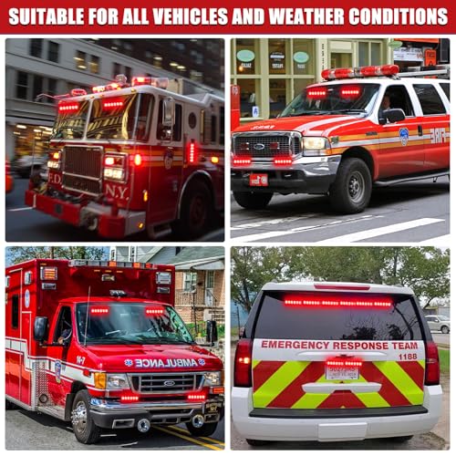 2X 6.1 inch Emergency Strobe Lights Red 12 LED Hazard Warning Flashing Safety Front/Rear Windshield Deck Split Grill Lights for Volunteer Firefighter Police Vehicles POV Trucks - color: Red