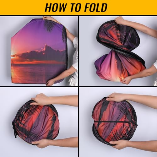 Car Windshield Sun Shade - Reflector Sunshade Offers Ultimate Protection for Car Interior, Cool Reflective Sun Blocker Fits Small Sedans, Mini SUVs - color: Sunset-Purple
