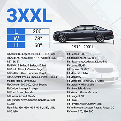 Tecoom Car Cover Waterproof All Weather, Classic Zipper Door & Lock Design, Soft Cotton Lining Car Covers for Automobiles, Windproof UV Rain Hail Protection Full Car Cover Fit 191-200 Inches Sedan - size: 3XXL: Fit 191-200 inches Sedan
