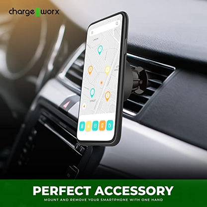CHARGEWORX Universal Car Vent Phone Holder, Adjustable 7 Inch Extendable Cell Stand Mount for iPhone Pro Max, Samsung, Pixel & Android, 360 Rotation Secure Automobile CarMount, Black