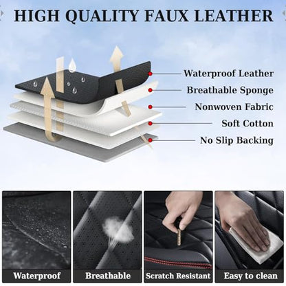 Coverado Car Seat Covers Full Set, Luxury Faux Leather Waterproof Seat Covers, Black Car Seat Covers, Universal Car Seat Protector Leather Car Seat Cushion, Carseat Cover Fit Most Cars, Black&Red - color: A-Black&Red, size: Fullset