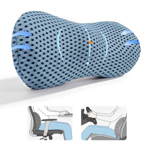Lumbar Support Pillow, Memory Foam Lumbar Pillow for Office Chair and Car Seat, Back Pillow for Lower Back Pain Relief, Back Support Pillow for Sitting, Driving, Traveling (Blue) - color: Blue