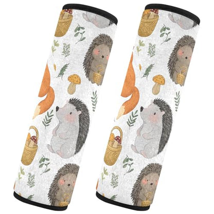 Bolaz Hedgehog Fox Mushrooms Car Seat Strap Pads Seatbelt Covers Cushion Shoulder Strap Pads for Adults Soft 2Pcs - color: Hedgehog Fox Mushrooms, size: Medium