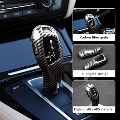 Car Gear Shift Knob Cover Carbon Fiber Grain Interior Trim Protector Accessories for BMW F06 F07 F10 F18 F20 F21 F22 F23 F30 F31 F32 F34 F35 X3 X4 X5 X6 1 2 3 4 5 Series GT(2010-2019) - size: BMW-2PCS