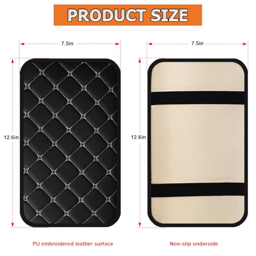 HZEL Car Center Console Cushion Pad, PU Leather Vehicle Armrest Protection Cover, Waterproof Automotive Interior Arm Rest Seat Box Mat Accessories, Universal for SUV, Sedan, Truck (Black/Gray) - color: Black/Gray