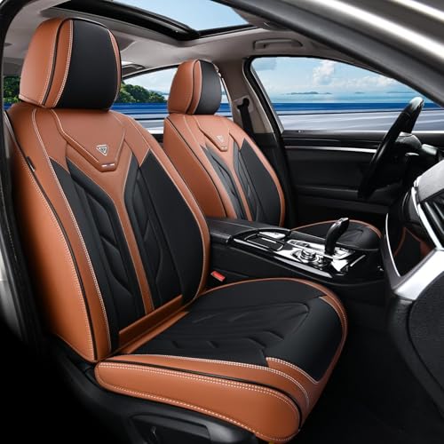 Coverado Front Seat Covers, Car Seat Covers Front Seats, Leather Seat Covers for Cars, Automotive Seat Covers Car Seat Protector Car Accessories Fit for Most Sedans SUV Pick-up Truck(Black&Brown) - color: Black&Brown, size: Front