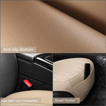 Sanwom Front Car Seat Covers - Leather Seat Covers with Storage Pocket and Two Belt Pads, Anti-Slip Waterproof Universal Seat Covers for Cars Fit Cars Trucks SUV(Beige,2 Pack) - color: Beige Yellow