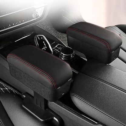 JEYODA Car Armrest Box with Cup Holder Car Central Liftable Armres Storage Organizer Box Arm Rest，Car Seat Gap Filler Organizer (Black red line) - color: Black red line