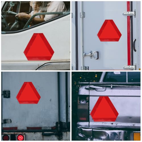 Cabilock 2pcs 36cm Aluminum Slow Moving Vehicle Triangle Signs with Reflective Border and Adhesive Backing, Reflective Road Safety Warning for Cars, Trucks, and Trailers