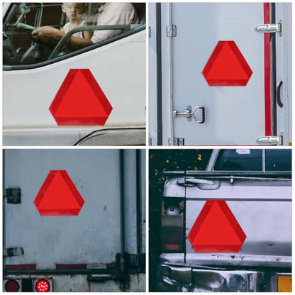 Cabilock 2pcs 36cm Aluminum Slow Moving Vehicle Triangle Signs with Reflective Border and Adhesive Backing, Reflective Road Safety Warning for Cars, Trucks, and Trailers