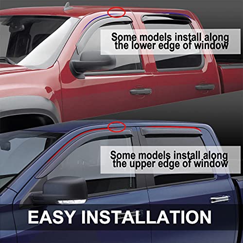 Side Window Deflector Visor fit for 2005-2022 Nissan Frontier Crew cab (with 4 Full Size Doors),Outside Mount Tape-on Shatterproof Rain Guard,4pcs Dark Smoke Nice Looking Window Shades 94407 - size: 2005-2022 Frontier Crew Cab