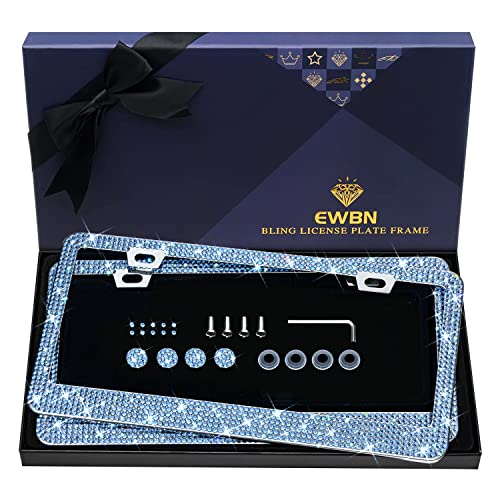 Bling Rhinestone License Plate Frame for Women 2PC, Sparkly License Plate Frames| Stainless Steel Frames & Over 1200 pcs Finest 14 Facets Glass Crystals Premium Diamond (Light Blue) - color: light blue-2PK