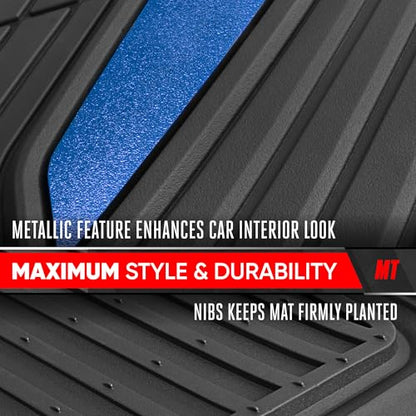 Motor Trend ChromeTech Car Floor Mats Full Set - Durable Rubber Floor Mats for Cars with Two Tone Accent, All Weather Interior Protection for Front and Rear with Non-Slip Backing, Black/Blue