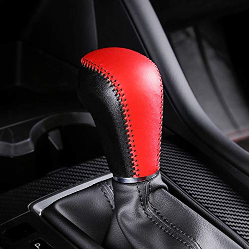Great-luck Genuine Leather Automatic at Gear Shift Knob Cover Protector Trim,The car Interior Accessories(red),for CX-30(2020-2021) Mazda 3/Mazda 3 Hatchback(2019 2020 2021) CX-50 2023 2024 2025 - color: Red/Black, size: Mazda 3(2019-2025)/Cx-30(2020-2025