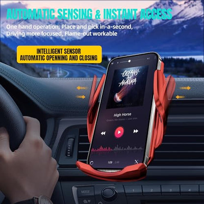 Wireless Car Charger, MAX 15W Fast Charging Auto Clamping, Sensing Phone Holder Mount, fit for iPhone 16 15 14 13 12 Pro Max Xs X, Samsung Galaxy S24 Ultra S23 S22 S21 S20 Note20 (4-Red) - color: 4-Red