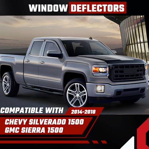 Rain Guards Compatible with Chevrolet Silverado 1500 Crew Cab 2014 2015 2016 2017 2018 Durable Tape-on Side Window Deflector Wind Deflectors GMC Sierra 1500 2014-2018 Rain Guard Black 4 PCS - size: Fit for 2014-2018 GMC Sierra Tape-on