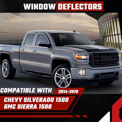 Rain Guards Compatible with Chevrolet Silverado 1500 Crew Cab 2014 2015 2016 2017 2018 Durable Tape-on Side Window Deflector Wind Deflectors GMC Sierra 1500 2014-2018 Rain Guard Black 4 PCS - size: Fit for 2014-2018 GMC Sierra Tape-on