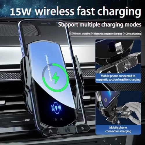 15W Car Wireless Charger Auto Magnetic Air Vent Phone Holder for iPhone 17 16 15 14 13 12 Samsung Xiaomi Induction Fast Charging Station (Silver with Sucker) - color: Silver with sucker