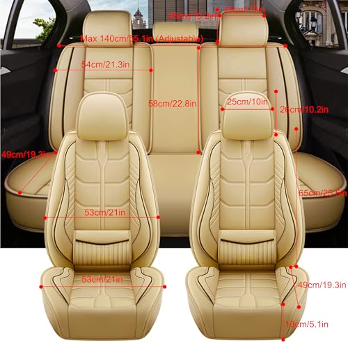 Amooca Car Seat Covers Full Set Automotive Seat Protection Fit for Most Cars SUVs Front & Back Seats Waterproof Nappa Leather Car Seat Cushion Protector Beige - color: Beige