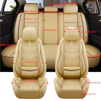 Amooca Car Seat Covers Full Set Automotive Seat Protection Fit for Most Cars SUVs Front & Back Seats Waterproof Nappa Leather Car Seat Cushion Protector Beige - color: Beige