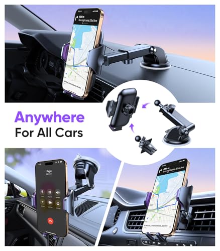 VICSEED Purple Phone Holders for Your Car [Upgraded True Military-Grade Strongest Suction] Cell Phone Mount for Car Dashboard Windshield Vent Truck Boat Stand Adjustable for iPhone Android - color: Purple