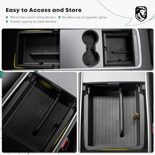 YHTAUTO Center Console Organizer Tray Fit for Tesla Model 3 2021 2022 2023 & Model Y 2021 2022 2023 2024, Center Armrest Storage Box with Sunglass Holder Non-slip - Matt Black - color: Center Armrest