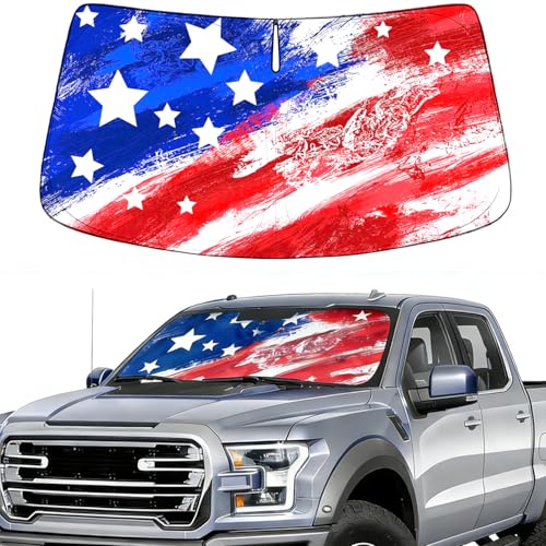 Windshield Sun Shade for Chevy Silverado/GMC Sierra 1500 2500 3500(SLT/AT4/Denali) 2026 2025-2019 Front Window Sun Visor Protector Flag Pattern Foldable Block UV Ray Windshield Sunshade - color: For Sliverdo &Sierra 2019-2026-Flag
