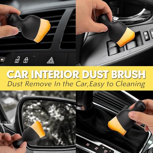 Car Interior Detailing Brush,Soft Bristle Cleaning Brush Car Detailing Brush Dusting Brush,Car Interior Cleaning Tool,Auto Detail Brush Car Dash Duster Brush (Brown) - color: Without Cover