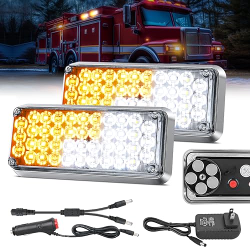 Nilight 2PCS 42LED Amber White Magnetic Strobe Lights Portable Warning Hazard Light Surface Mount Waterproof 5 Patterns for 12V 24V Cars Trucks Van Off Road Vehicles ATV - color: 42LED Amber White