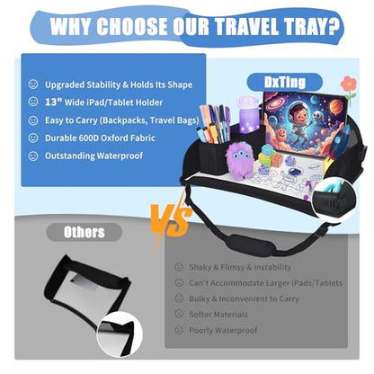 Upgraded Kids Travel Tray for Airplane - Toddler Car Seat Table Tray, Road Trip Essentials for Boys & Girls, Carseat Lap Desk for Kids Road Trip Activities, Black - color: Black