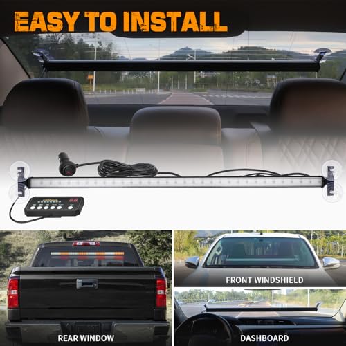 XRIDONSEN 35 inch Traffic Advisor Light Bar 144 LED Amber White Emergency Warning Flashing Safety Interior Windshield strobe lights w/Directional Arrow for Construction Vehicles Snow plow Trucks - color: Amber/White