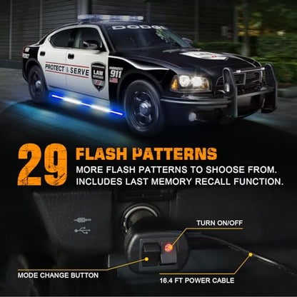 XRIDONSEN 2PCS 60 inch Blue White Emergency Lights Strip 720 LED Running Board Police Strobe Lights Firefighter Light Flashing Warning Safety First Responder Lights for Vehicles POV Trucks Pickup - color: Blue/White