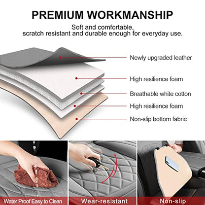 BEITK 2 Pack Leather Front Car Seat Covers, Universal Sideless Car Seat Protectors with Storage Pocket and Seat Belt Pads, Waterproof Automotive Seat Cover for Cars Trucks SUV(Grey) - color: front pair gray