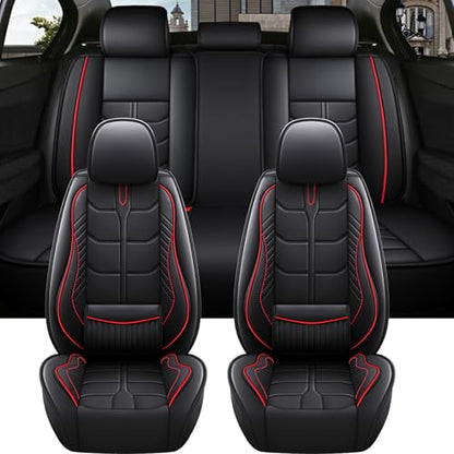 Amooca Car Seat Covers Full Set Automotive Seat Protection Fit for Most Cars SUVs Front & Back Seats Waterproof Nappa Leather Car Seat Cushion Protector Black & Red - color: Black & Red