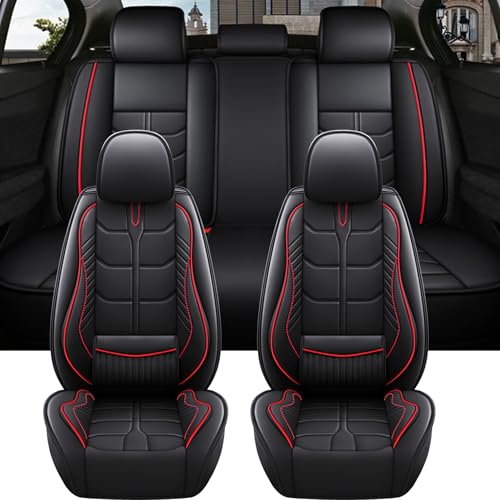 Amooca Car Seat Covers Full Set Automotive Seat Protection Fit for Most Cars SUVs Front & Back Seats Waterproof Nappa Leather Car Seat Cushion Protector Black & Red - color: Black & Red
