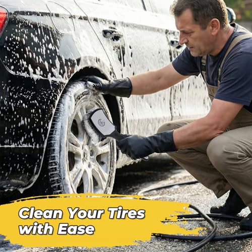 Wheel and Tire Brush Detailing Kit, Soft Rim Brush & Stiff Tire Brush with Silicone Bumper Guard, Non-Slip Ergonomic Handle Car Wash Set for Alloy Wheels, Fenders, Mats - color: BLACK gray