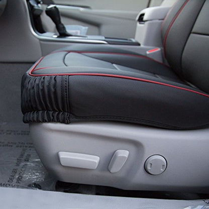 FH Group Front Set Faux Leather Car Seat Cushions - 2 Pack Seat Covers for Cars Trucks, SUV, Waterproof Car Seat Cover, Universal Fit, Black Red Trim - color: Black Red Trim, style: Front Set