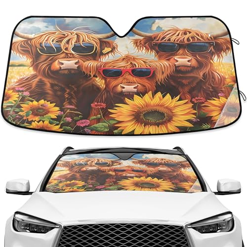 Highland Cows Sunflowers Windshield Sunshade Car Sun Shade Front Window Shade for Truck SUV Blocks UV Rays Sun Reflector Visor Protector Accordion Folding - color: F003