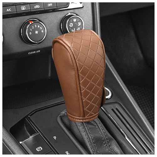 Leather Gear Shift Cover Diamond Embroidery Design,Durable Shift Knob Cover for Shift Lever Protection,Universal Car Gear Shift Cover Car Decorative Accessory Suitable for Cars,Trucks,SUVs (Brown) - color: Brown